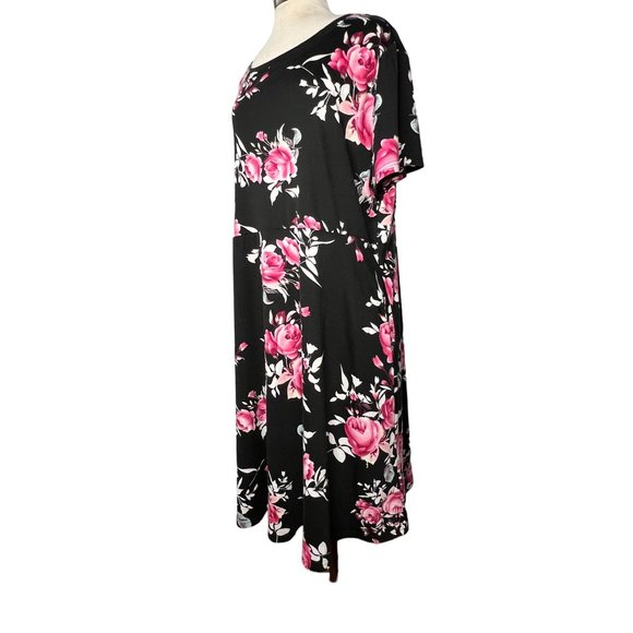 Nemido Women's Dress Size 26 Black Pink Floral Midi Short Sleeve Round Neck Pock - Picture 4 of 13